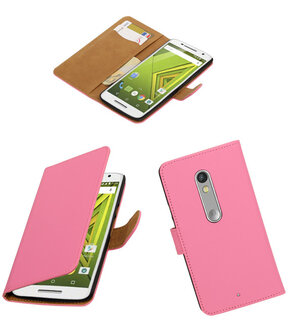 Roze Effen booktype wallet cover hoesje voor Motorola Moto X Play