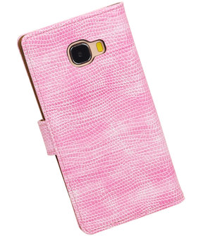 Roze Mini Slang booktype wallet cover hoesje voor Samsung Galaxy C5