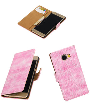 Roze Mini Slang booktype wallet cover hoesje voor Samsung Galaxy C5