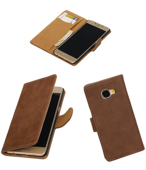 Bruin Hout booktype wallet cover hoesje voor Samsung Galaxy C5