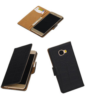 Zwart krokodil booktype wallet cover hoesje voor Samsung Galaxy C5