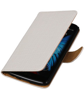 Wit Krokodil booktype wallet cover hoesje voor LG K8