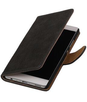 Grijs Hout booktype wallet cover hoesje voor Huawei P9 Plus