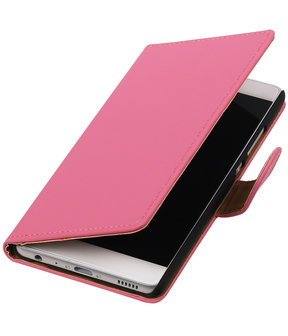 Roze Effen booktype wallet cover hoesje voor Huawei P9 Plus