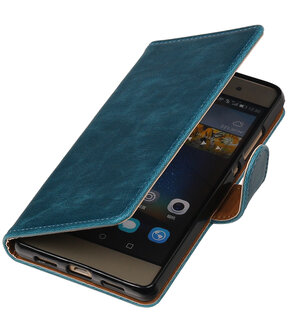 Blauw Pull-Up PU booktype wallet cover hoesje voor Huawei P9 Plus