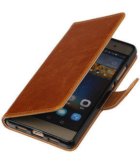 Bruin Pull-Up PU booktype wallet cover hoesje voor Huawei P9 Plus