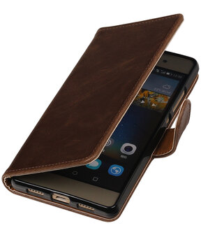 Mocca Pull-Up PU booktype wallet cover hoesje voor Huawei P9 Plus