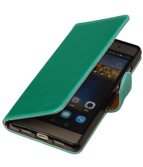 Groen Pull-Up PU booktype wallet cover hoesje voor Huawei P9 Plus