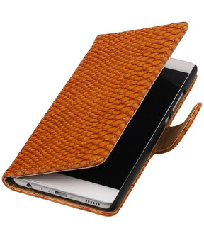 Bruin Slang booktype wallet cover hoesje voor Huawei P9 Plus