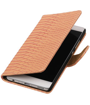 Roze Slang booktype wallet cover hoesje voor Huawei P9 Plus