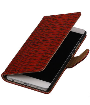 Rood Slang booktype wallet cover hoesje voor Huawei P9 Plus