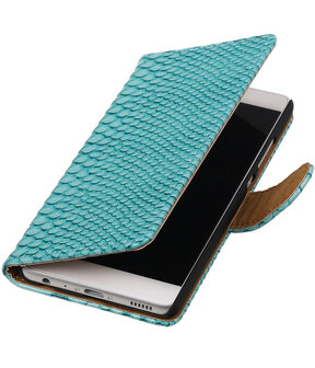 Turquoise Slang booktype wallet cover hoesje voor Huawei P9 Plus