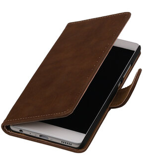 Bruin Hout booktype wallet cover hoesje voor Huawei Y3 II