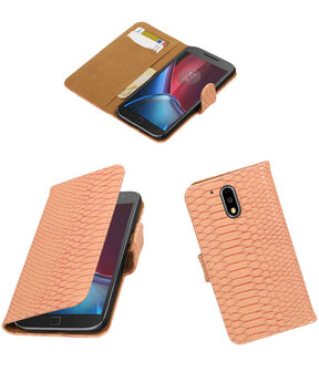 Roze Slang booktype wallet cover hoesje voor Motorola Moto G4 / G4 Plus