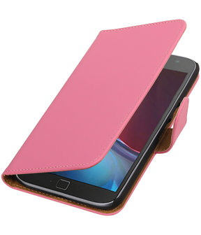 Roze Effen booktype wallet cover hoesje voor Motorola Moto G4 / G4 Plus