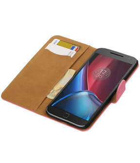 Roze Effen booktype wallet cover hoesje voor Motorola Moto G4 / G4 Plus