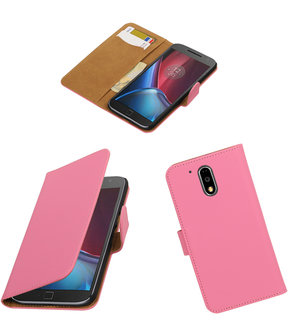 Roze Effen booktype wallet cover hoesje voor Motorola Moto G4 / G4 Plus