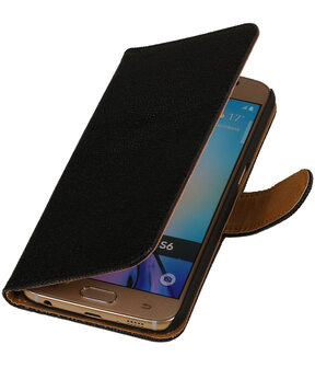 Zwart Ribbel booktype wallet cover hoesje voor Huawei Ascend G6