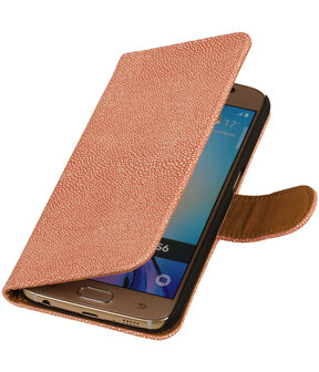 Licht Roze Ribbel booktype wallet cover hoesje voor Huawei Ascend G6