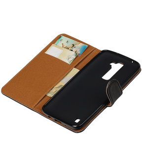 Zwart Pull-Up PU booktype wallet cover hoesje voor LG K7