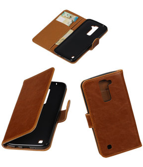 Bruin Pull-Up PU booktype wallet cover hoesje voor LG K7