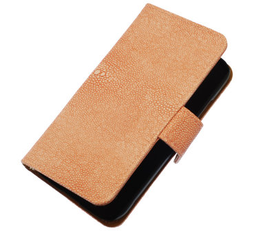Licht Roze Ribbel booktype wallet cover hoesje voor HTC One M9
