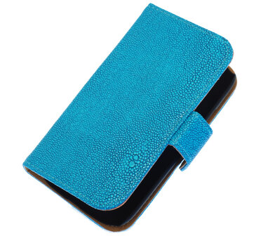 Blauw Ribbel booktype wallet cover hoesje voor HTC One M9