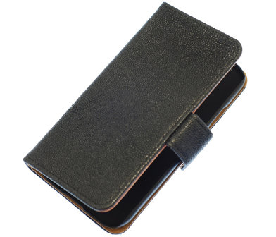 Zwart Ribbel booktype wallet cover hoesje voor HTC One M9