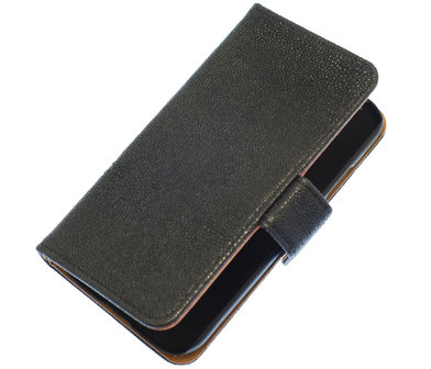 Zwart Ribbel booktype wallet cover hoesje voor Samsung Galaxy S6