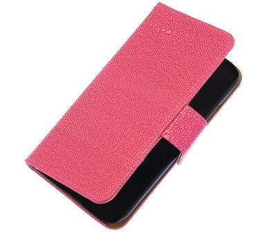 Roze Ribbel booktype wallet cover hoesje voor Apple iPhone 5C