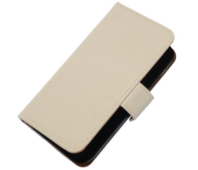 Wit Ribbel booktype wallet cover hoesje voor Nokia Lumia 620