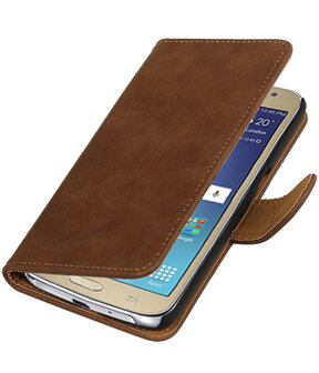 Bruin Hout booktype wallet cover hoesje voor Samsung Galaxy J2 2016