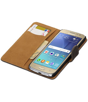 Grijs Hout booktype wallet cover hoesje voor Samsung Galaxy J2 2016