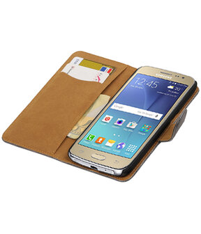 Grijs Mini Slang booktype wallet cover hoesje voor Samsung Galaxy J2 2016