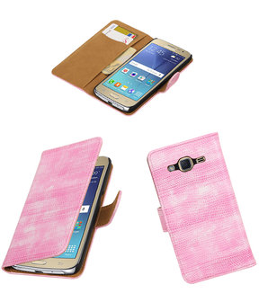 Roze Mini Slang booktype wallet cover hoesje voor Samsung Galaxy J2 2016