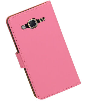 Roze Effen booktype wallet cover hoesje voor Samsung Galaxy J2 2016