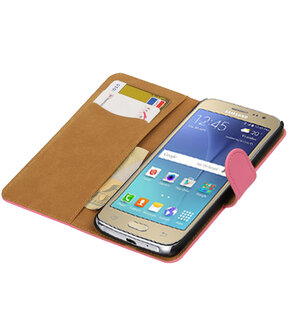 Roze Effen booktype wallet cover hoesje voor Samsung Galaxy J2 2016