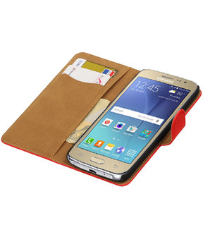 Rood Effen booktype wallet cover hoesje voor Samsung Galaxy J2 2016