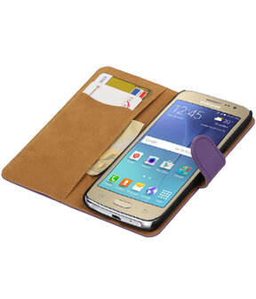 Paars Effen booktype wallet cover hoesje voor Samsung Galaxy J2 2016