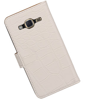 Wit Krokodil booktype wallet cover hoesje voor Samsung Galaxy J2 2016