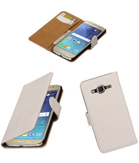 Wit Krokodil booktype wallet cover hoesje voor Samsung Galaxy J2 2016