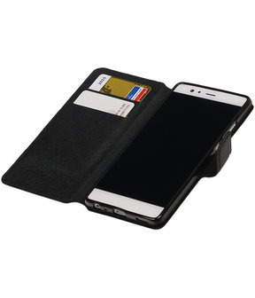 Zwart Huawei P9 TPU wallet case booktype hoesje HM Book