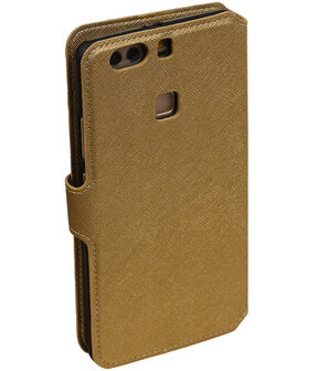 Goud Huawei P9 TPU wallet case booktype hoesje HM Book