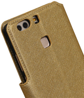 Goud Huawei P9 TPU wallet case booktype hoesje HM Book