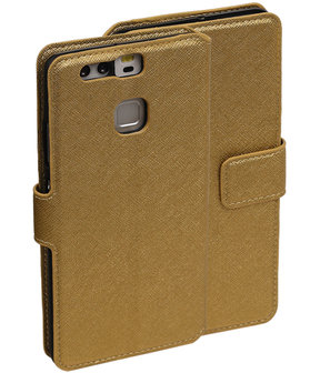 Goud Huawei P9 Plus TPU wallet case booktype hoesje HM Book