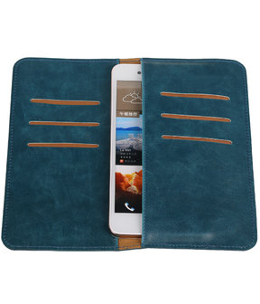 Blauw Pull-up Large Pu portemonnee wallet voor HTC