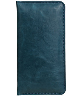 Blauw Pull-up Large Pu portemonnee wallet voor HTC