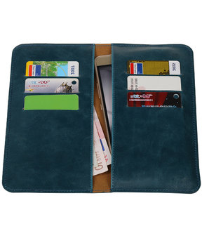 Blauw Pull-up Large Pu portemonnee wallet voor LG