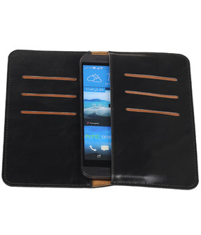 Zwart Pull-up Medium Pu portemonnee wallet voor HTC