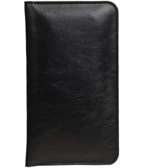 Zwart Pull-up Medium Pu portemonnee wallet voor HTC